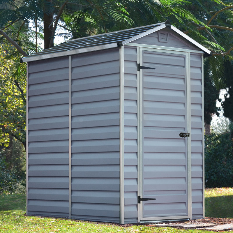 Palram Canopia Skylight 4' x 6' Plastic Storage Shed, Dark Gray DIY Backyard Shed, Polycarbonate Panels, Aluminum Frame Outdoor Storage for Lawn Mower, Bike, Garden Tools