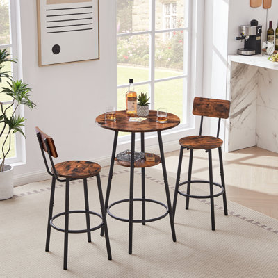 Bar Stool Set 23.62"L x 23.62"W x 35.43"H Particle Board Brown Height Adjustable