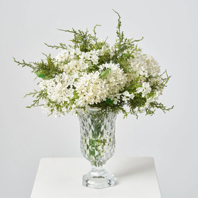 White Snowball Blooms & Winter Juniper Berry Arrangement