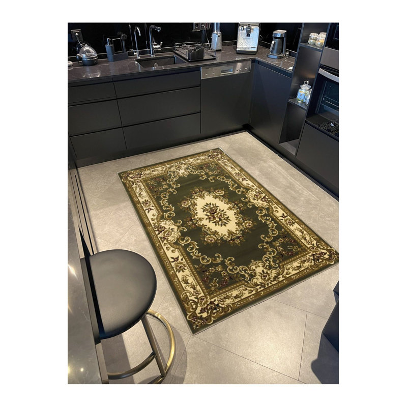 Tapis vert traditionnel Vintage, Sous-tapis carré 3 pi 11 po inclus