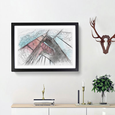 View of the Golden Gate Bridge in San Francisco Sketch - Picture Frame Graphic Art Print