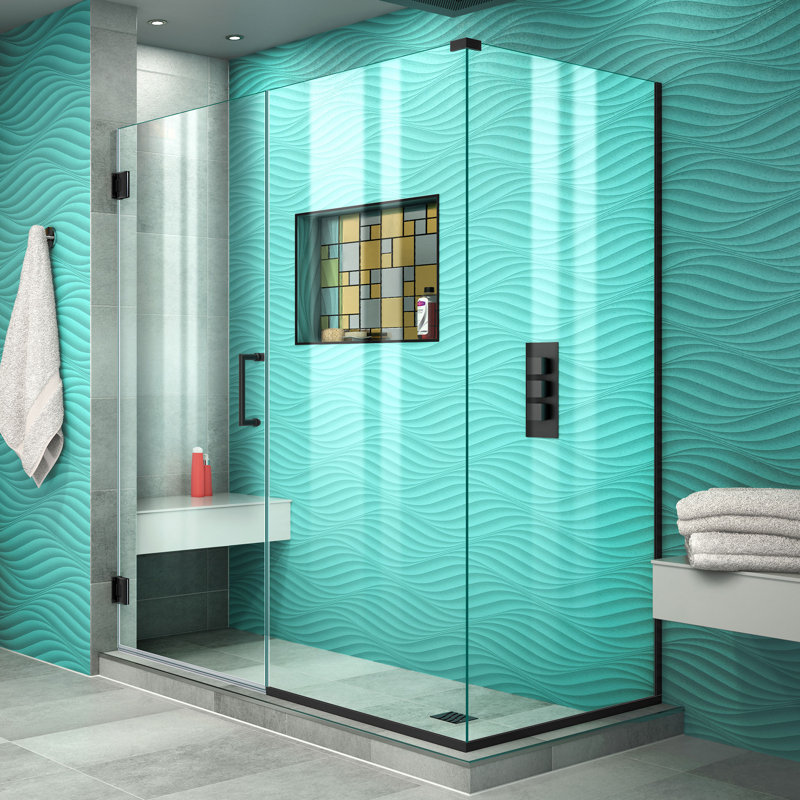 Cabine de douche rectangulaire sans cadre à panneau fixe Unidoor Plus, Noir mat