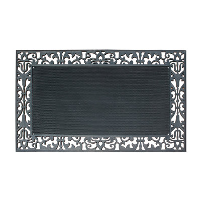 Tapis d'entrée 100% caoutchouc, 30 po x 48 po, bordure cachemire, antidérapant à profil mince robuste avec drainage, gris