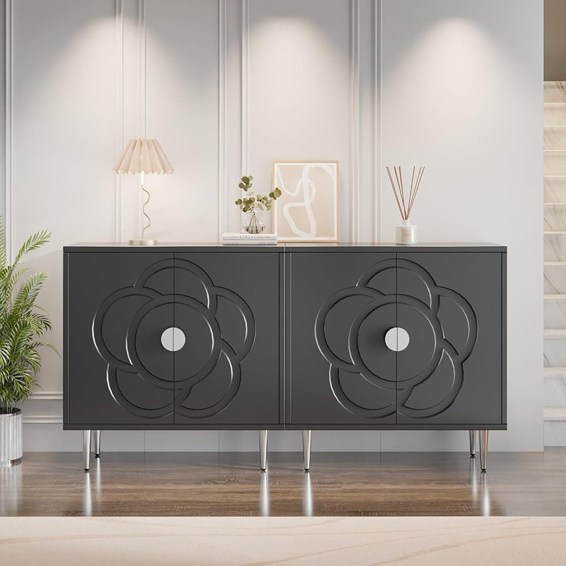 Buffet moderne avec portes à motif décoratif - gris