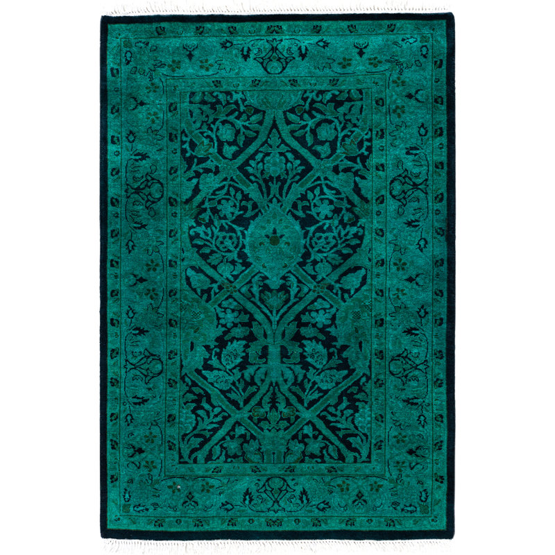 Overdyed Hand-Knotted Wool Modern-Contemporary Green Area Rug 2' 8" x 4' 1"