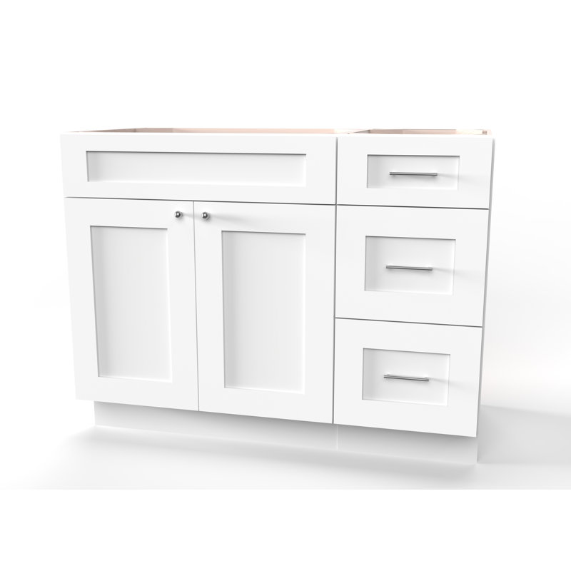 Disar 39'' White Wood Single Bathroom Vanity with Right Drawer