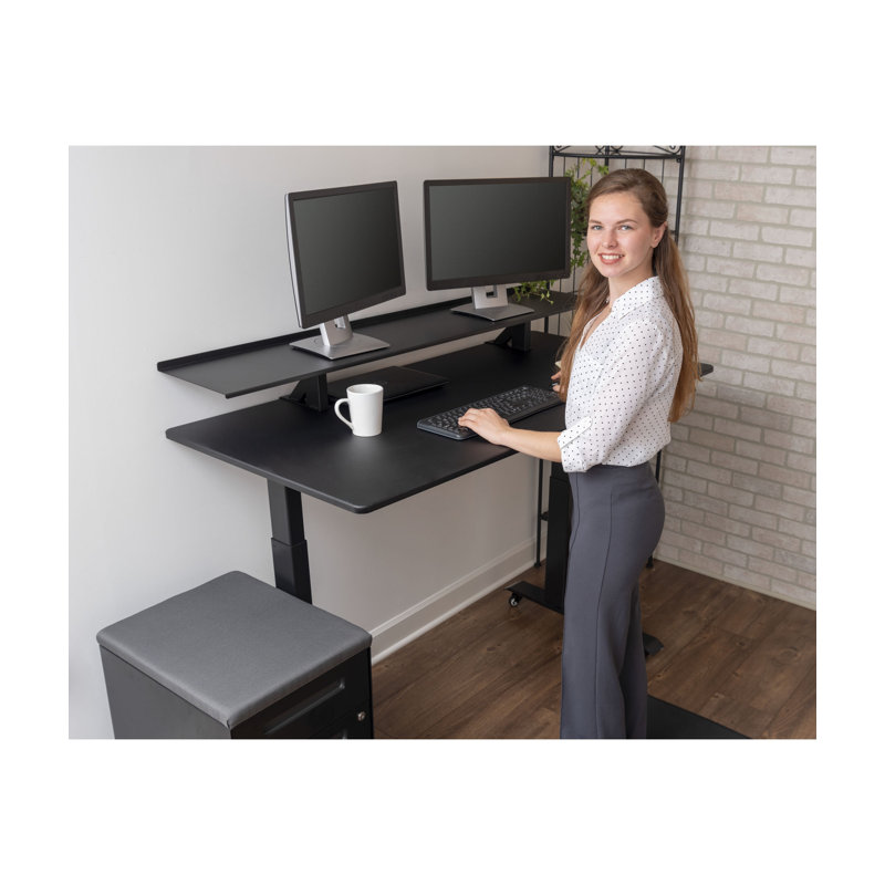 Black Adjustable Height Split Top Standing Desk with Monitor Shelf