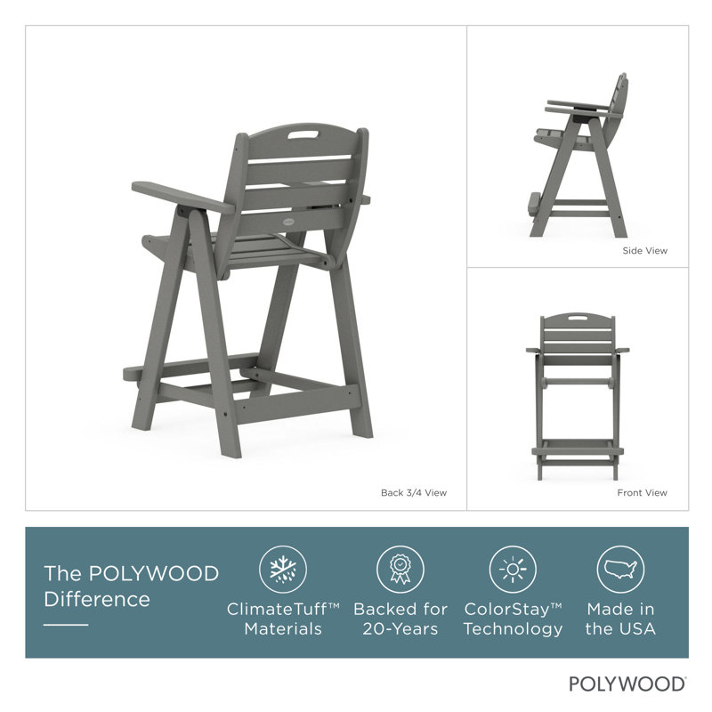 Chaise de comptoir POLYWOOD Nautical, Gris ardoise
