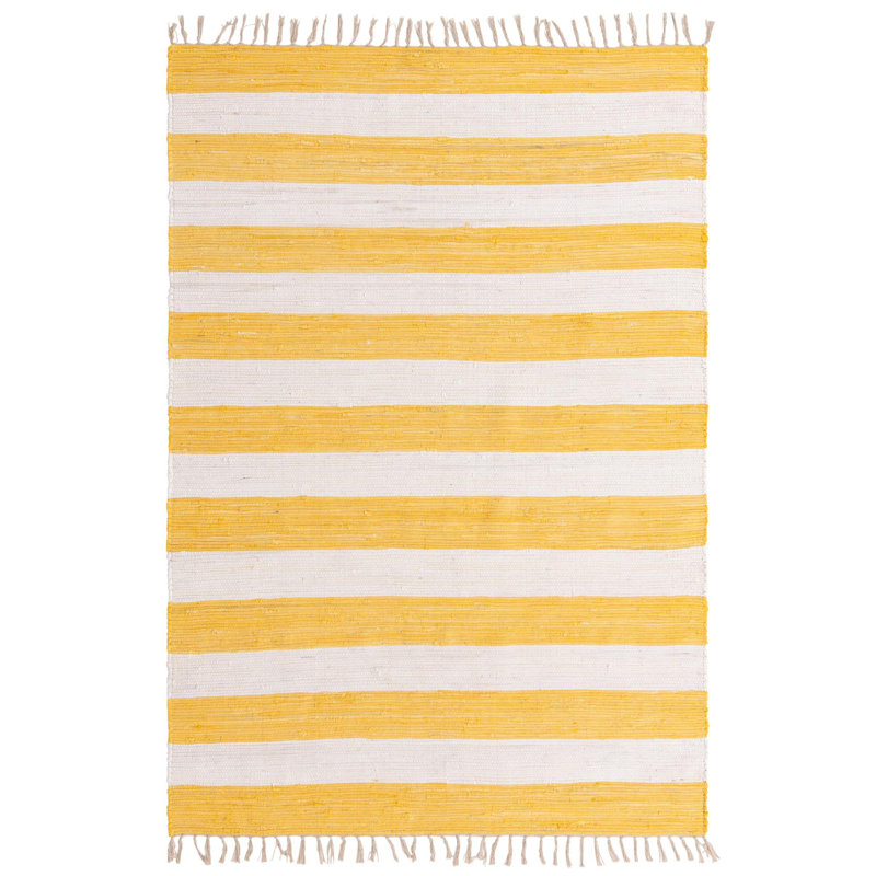 Johnie Hand-Knotted Cotton Yellow and Ivory White Rug, Rectangle 10' x 14'1"