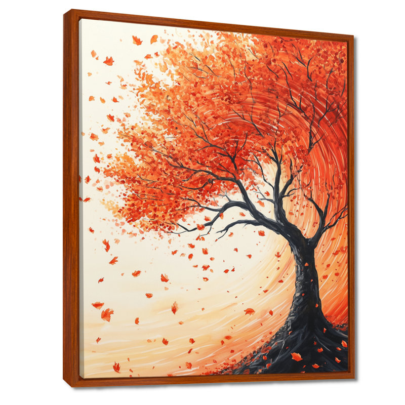 Art mural automne érable, toile forêt d'automne, érable automne en mouvement, H 32 po x l 16 po, Cadre flottant brun