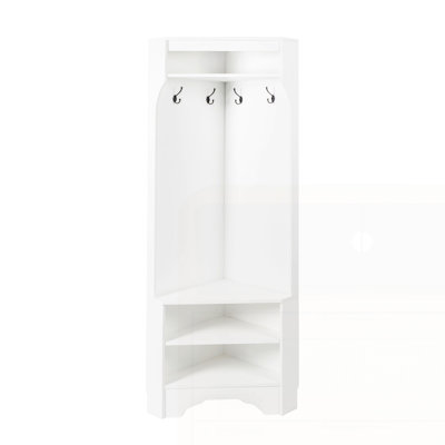 Minimalist Corner Hall Tree with Shoe Bench and 4 Hooks
