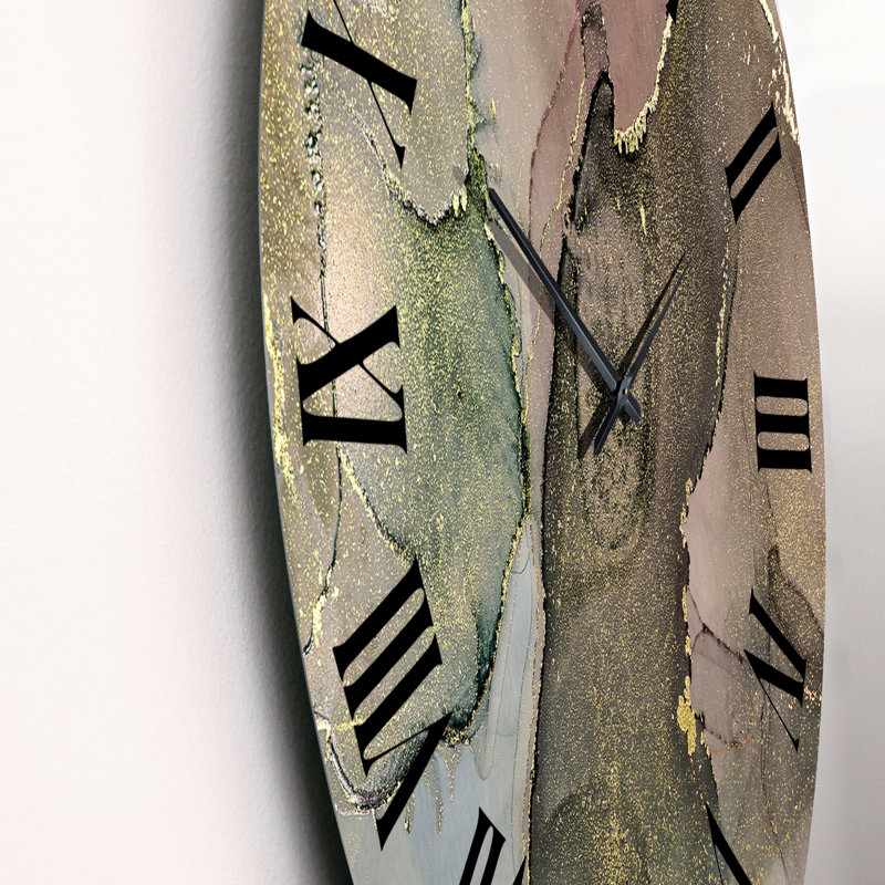 Gris et vert liquide I - horloge murale moderne, Moyen