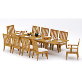 10 Seats 11 Pcs Grade-A Teak Wood Dining Set: 122" Atnas Double Extension Rectangle Table And 10 Caranas Chairs (2 Arm & 8 Armless Chairs) #11Ca2802