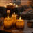 LED Mirrored Glass Round Hurricane Pillar Flameless Candles, Real Wax Moving Wick Dancing Flickering Flame, Battery Operated (Included), Remote & Timer (Set of 3, Silver Gray Metallic)