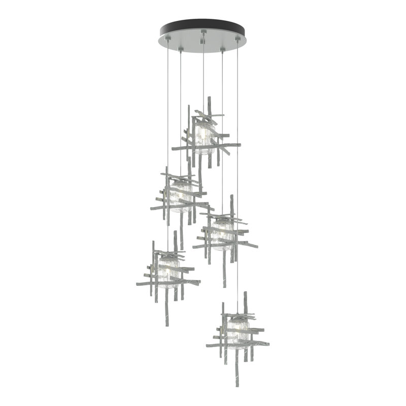 Tura 5 - Light Cluster Pendant, 50" - 80", Seeded Clear, Vintage Platinum