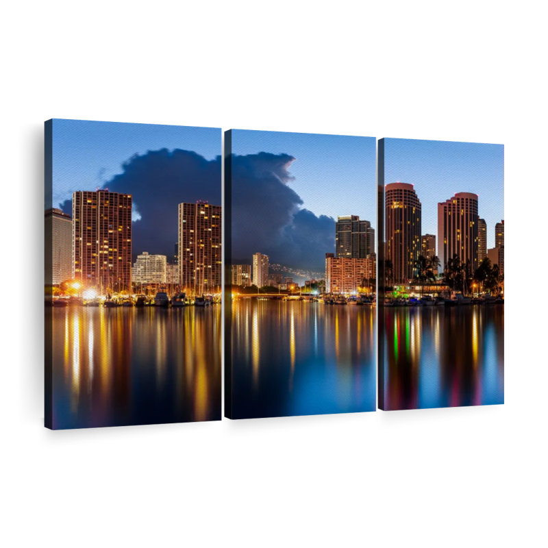 «Honolulu Nightscape», 3 pièces, H 20 po x l 33 po