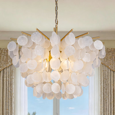 7-light Shell Gold Dimmable Chandelier For Dining Room