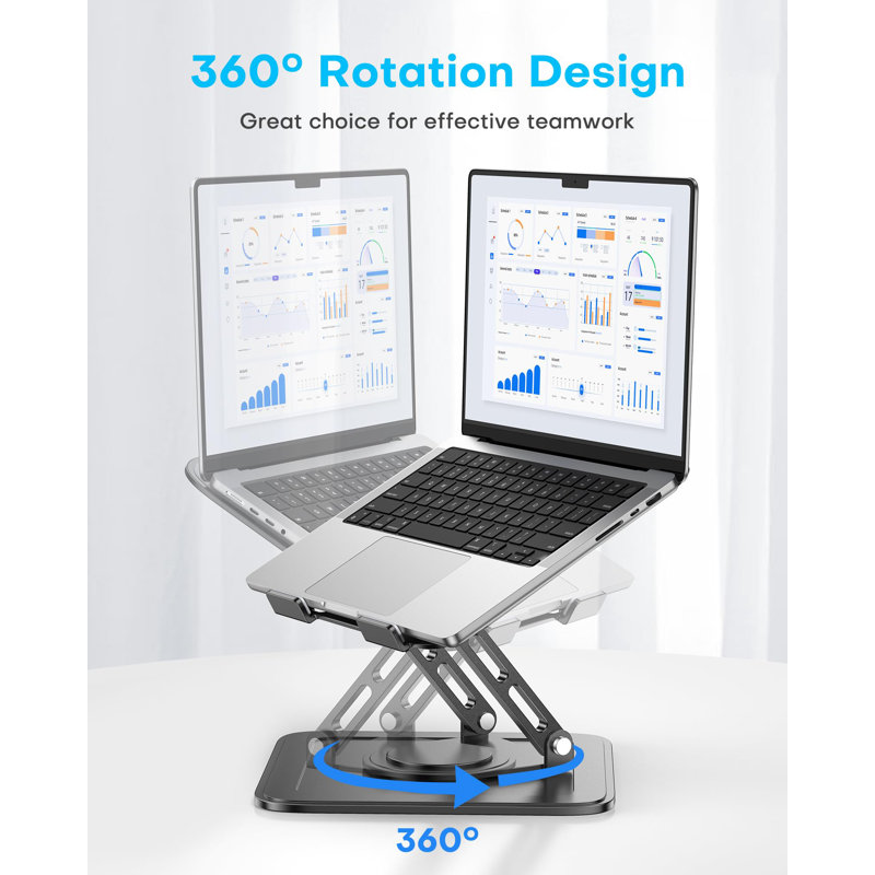 Support réglable pour ordinateur portable, support d'ordinateur avec base rotative à 360 °, support de support ergonomique pour bureau pliable, noir