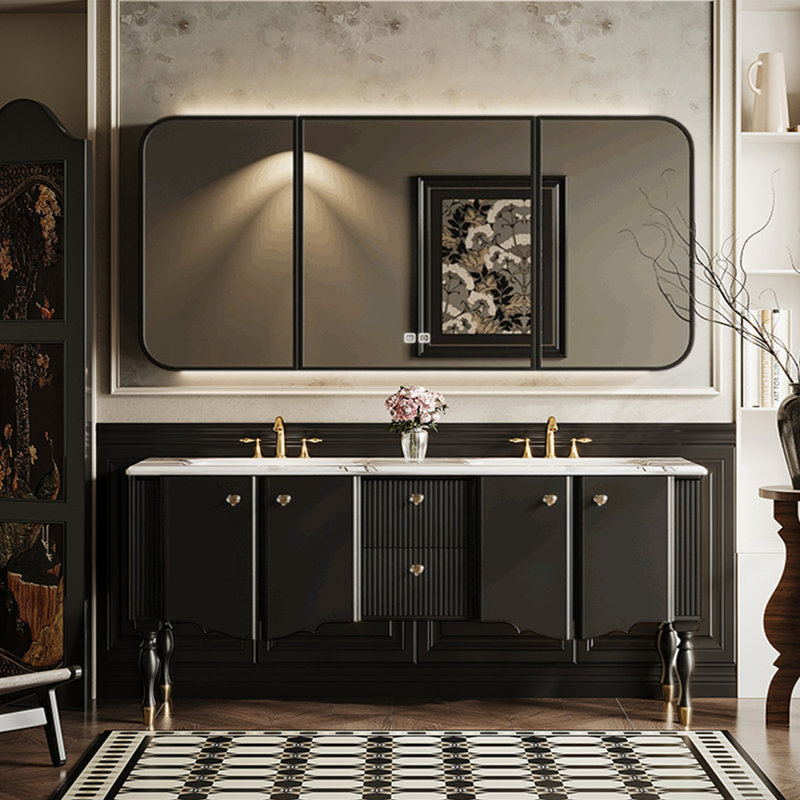 Bathroom cabinet modern simple style., 62.99", Black