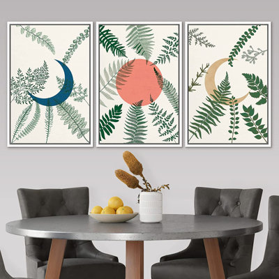 " Crescent Moon Sun Forest Plants Green " 3 - Pieces