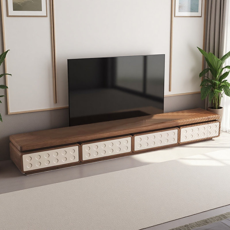 Meuble télé de luxe français, H 15,75 po x L 94,49 po x l 15,75 po, Brun noisette / blanc cassé