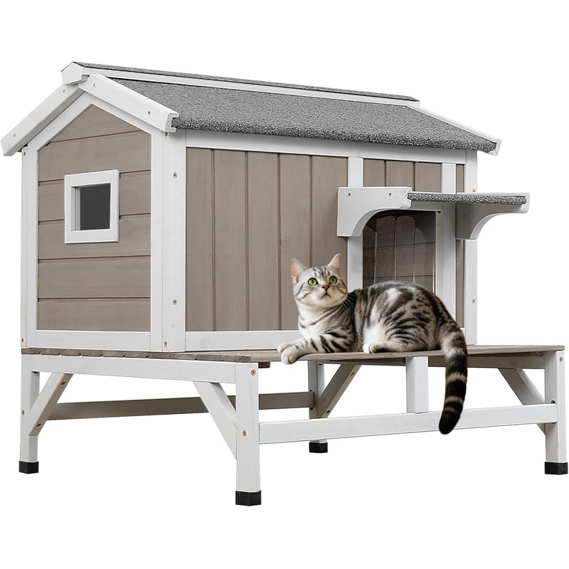 Abri pour chat extérieur avec plateforme, H 26,5 po x l 25,6 po x P 25,6 po