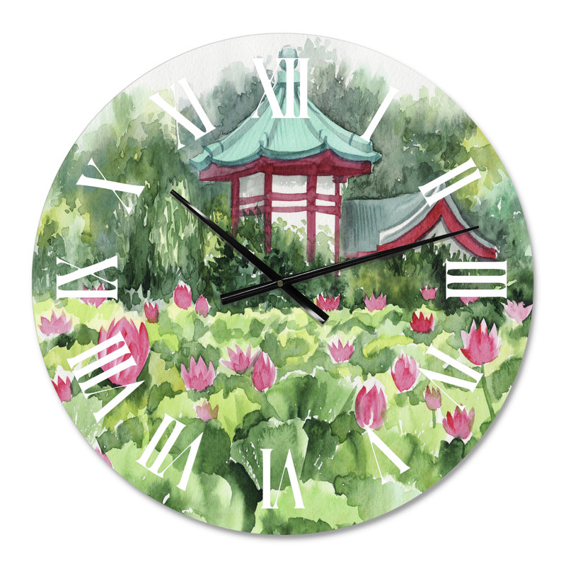 Lotus Lake and Pagoda - Horloge murale traditionnelle, Moyen