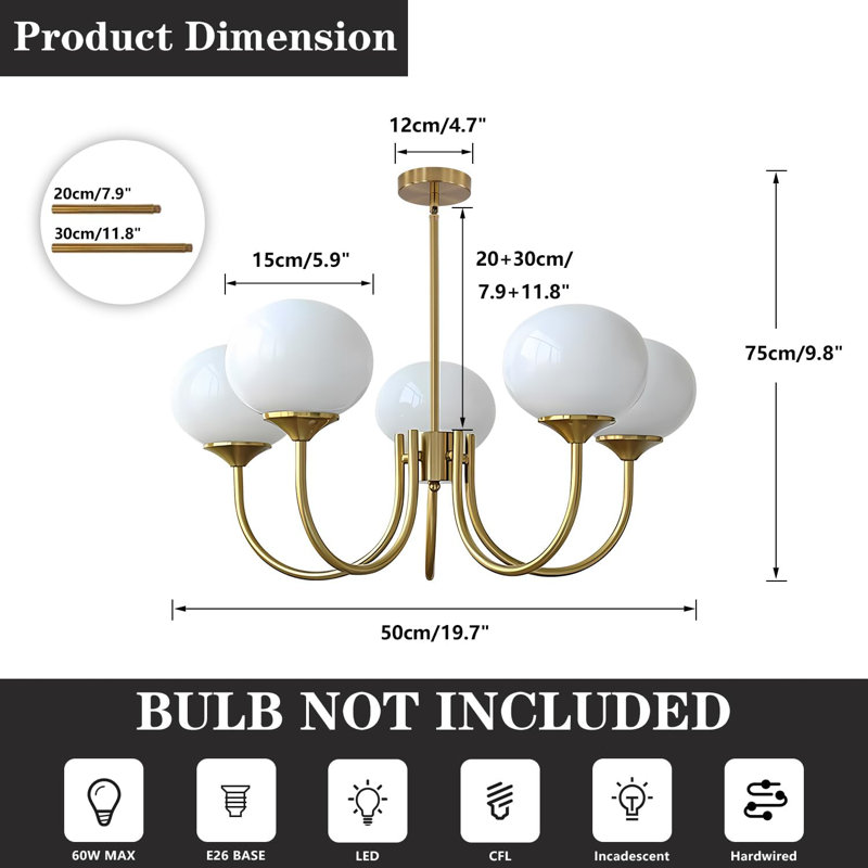 White 5-light Modern Globe Sputnik Chandelier