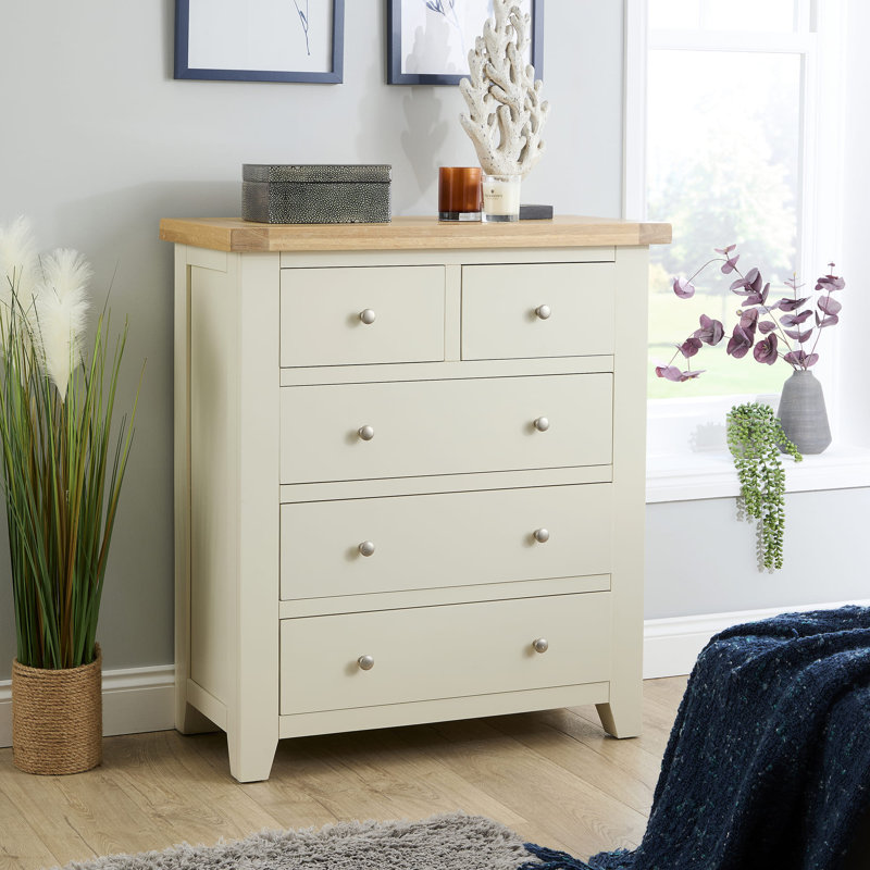 Cooksey Fully Assembled Oak 5 Drawer Chest of Drawers, White