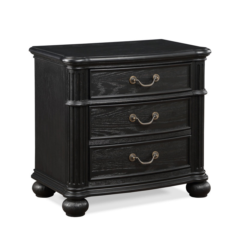 Table de chevet 3 de couleur grise avec finition noire et quincaillerie en métal