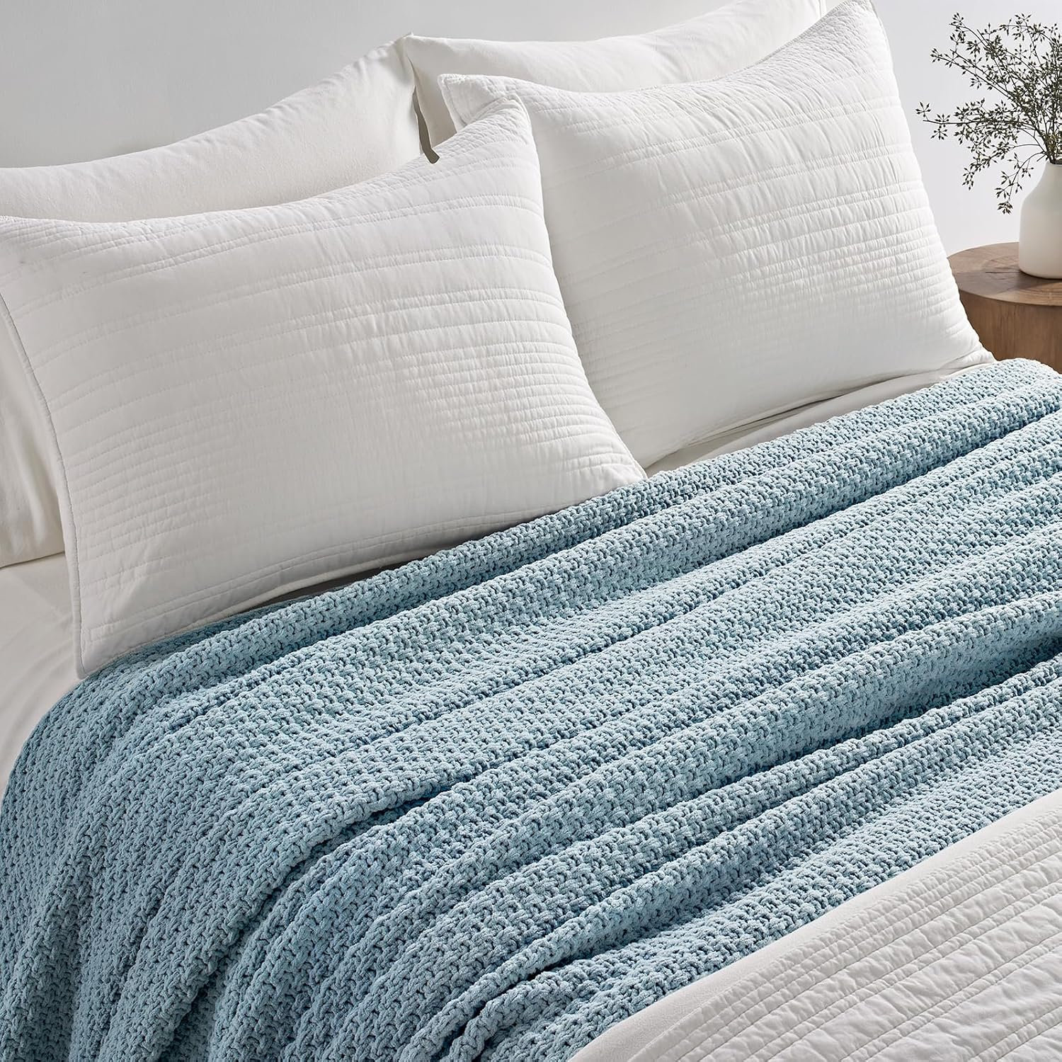 Chunky Chenille Weighted Throw Blanket, Chambray Blue, 108" L x 92" W