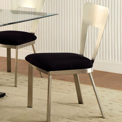 Of 2 Microfiber Metal Chairs, Black Silver, Padded Seat, Keyhole Back, Dining Room Charm Silver And Black, Pretentious