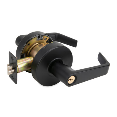 LSV Saturn Standard Duty Matte Black Grade 2 Commercial Cylindrical Entry Door Handle with Lock