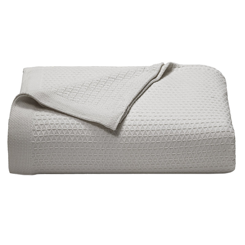Beige Full Cotton Knitted Reversible Blanket with Textured Accent