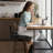 Swivel Counter Height Bar Stools Set of 4, Faux Leather Kitchen Stools Upholstered Barstools with Back, Walnut Wood Legs, Mid Century Island Chairs Counter Stools, 26" Seat Height-2017953364