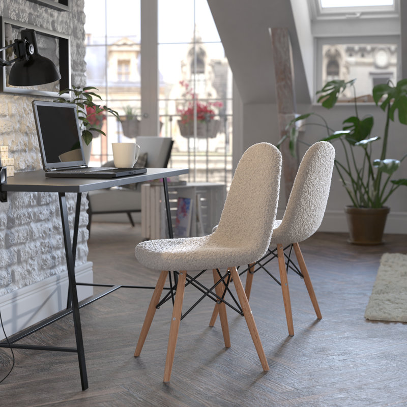 Iker Armless Faux Shearling Faux Shearling Chairs with Modern Wooden Legs, White Polyester Blend