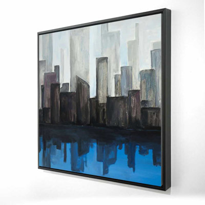 Vue d'une ville bleue - Art contemporain sur toile encadré pour la maison