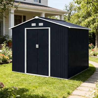 Remise en métal spacieuse pour l'extérieur, parfait pour ranger les outils de jardin, les tondeuses à gazon et l'équipement de piscine - intempéries, rangement pour portes coulissantes dans le jardin en acier galvanisé, pelouse, toit incliné, ventilation