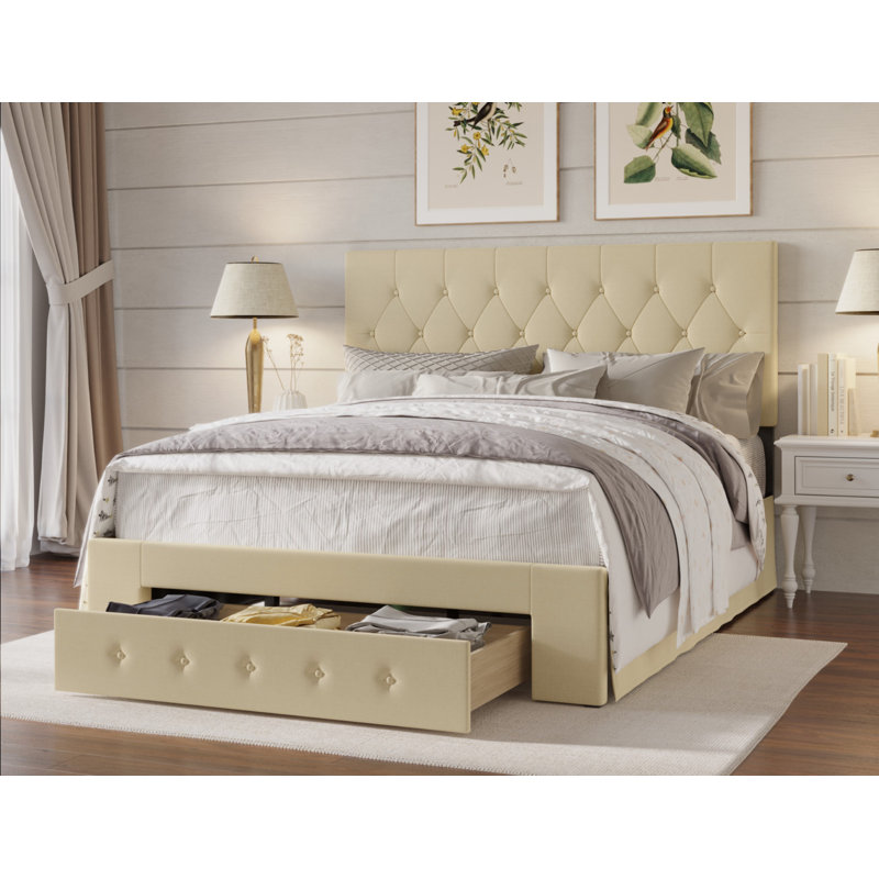 Lit à panneaux tapissier Allegretto, Très grand, Beige