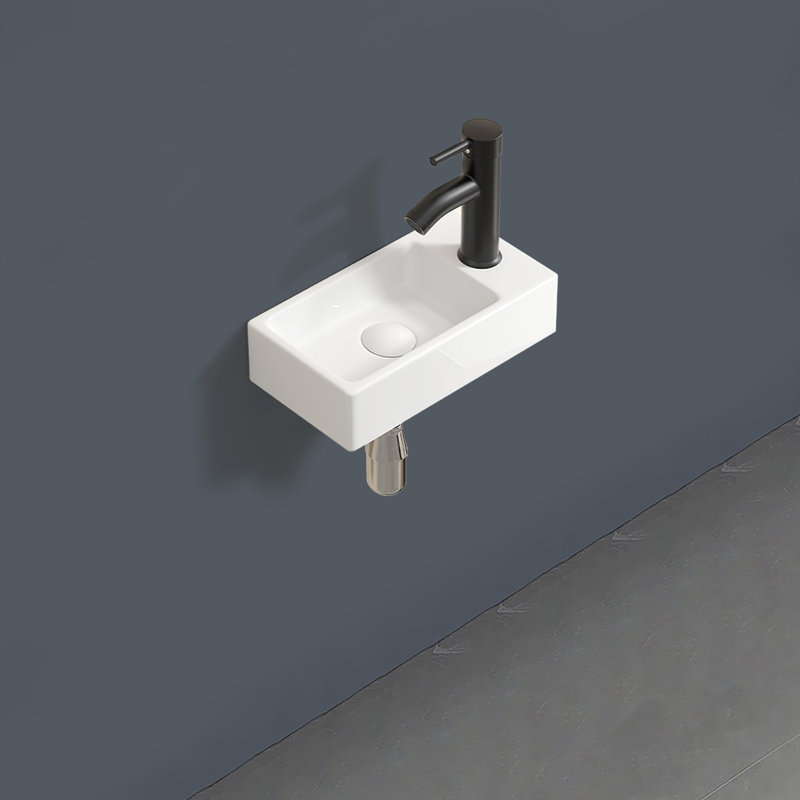 Topcraft 14" White Rectangular Ceramic Mini Sink, Right Hand