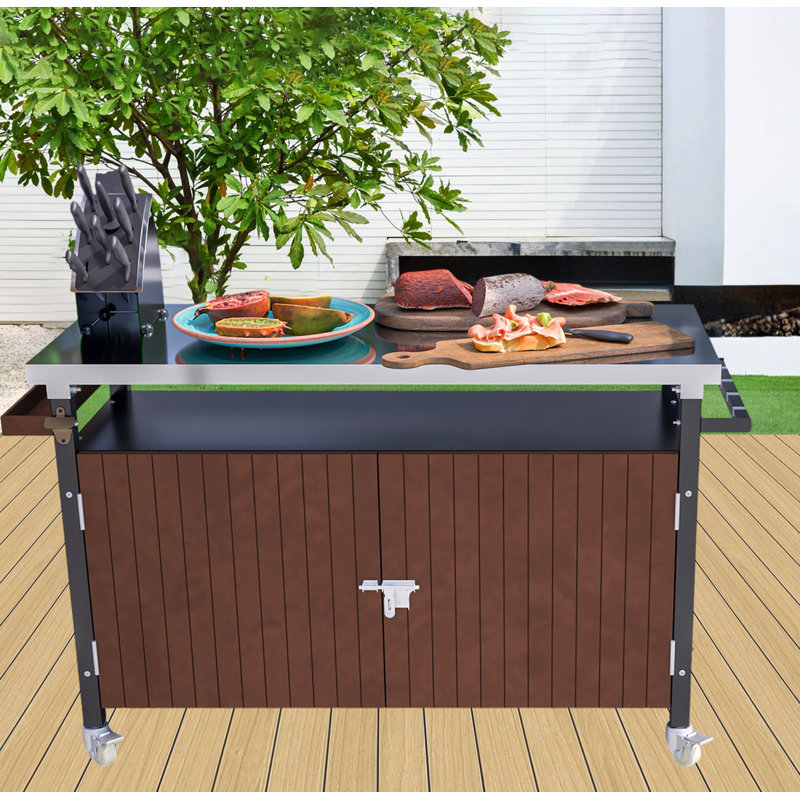 Movable Kitchen Island With Stainless Steel Top And Storage
