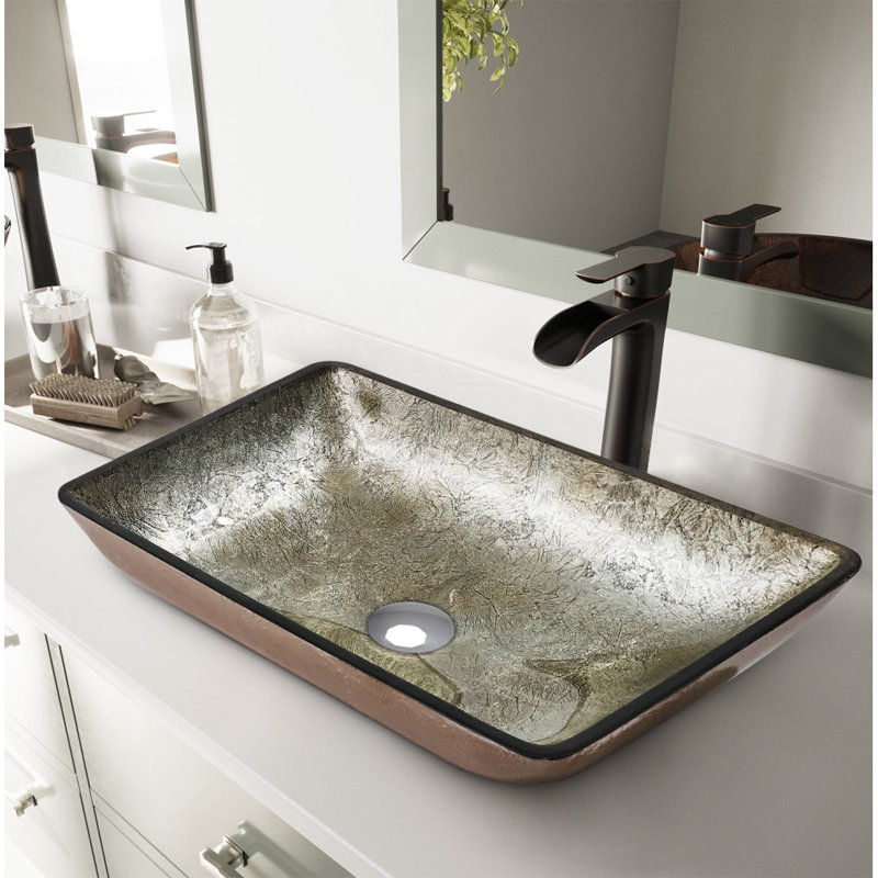 Fairmont Park Chimel 565mm L x 365mm W Tempered Glass Rectangular Sink with Overflow