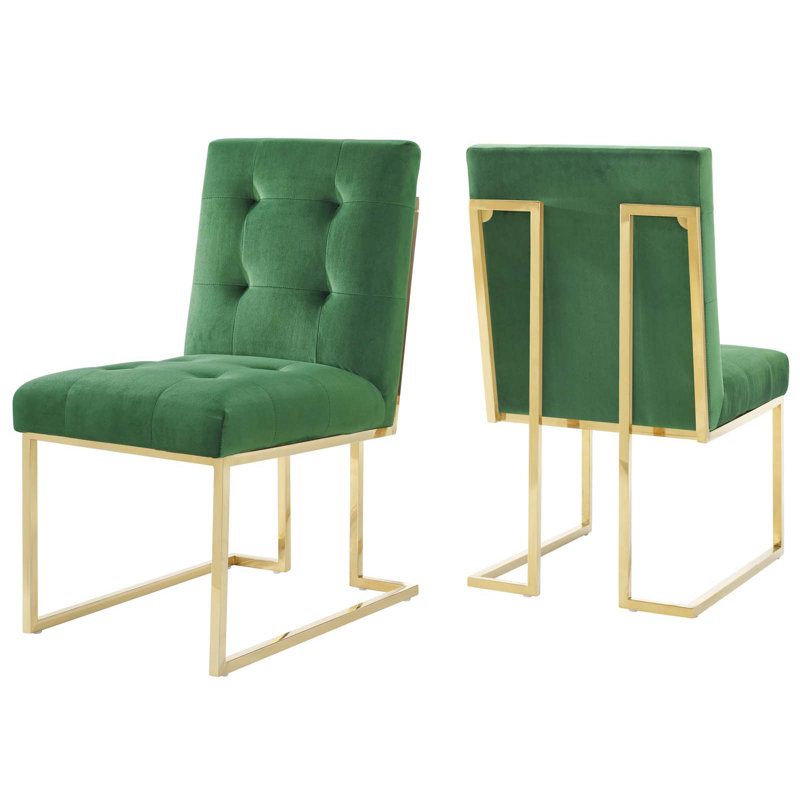 Chaise d'appoint en velours Privy, Émeraude, 2, Gold