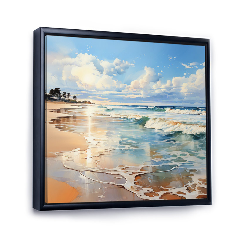 «Beach Photo Seaside Reflections V», reproduction sur toile, H 30 po x l 30 po x P 1 po, Cadre flottant noir