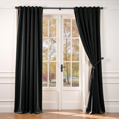 Velvet Blackout Curtains Thermal Insulated Super Soft Black Rod Pocket For Living Room 52X84 2 Panels
