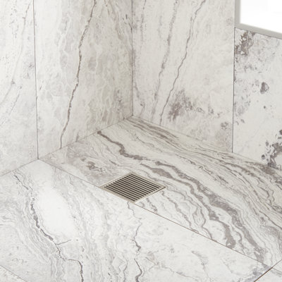 6" Patterned Square Shower Drain - Polished Stainless Steel