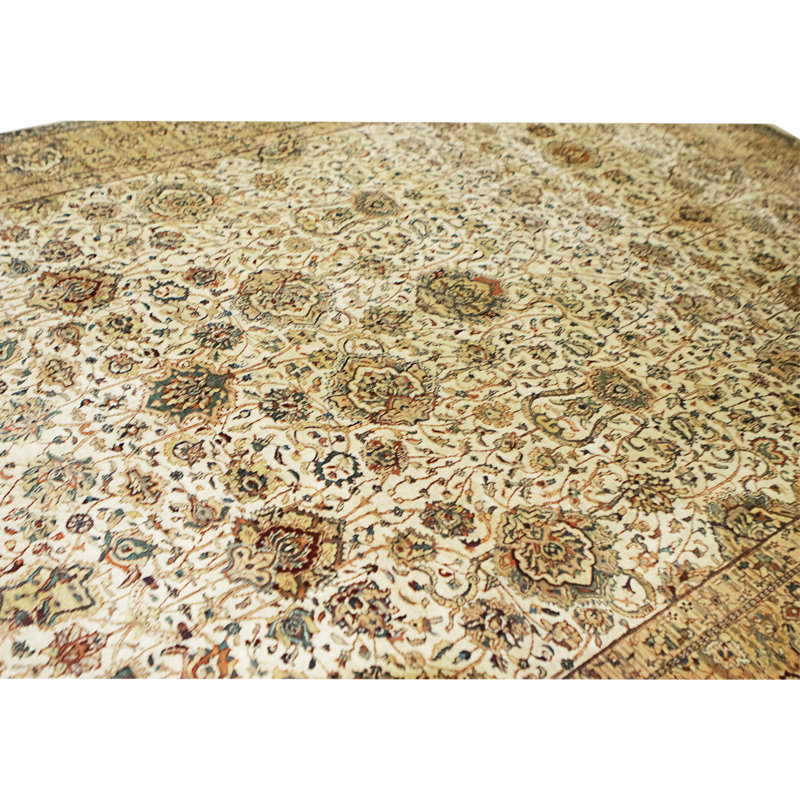 Hand Knotted Wool Area Rug in Cream And Gold