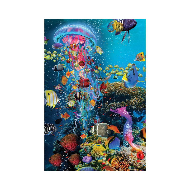 Electric Jellyfish At The Reef by David Loblaw - Print on Canvas, 30.48 cm H x 45.72 cm W, Wrapped Canvas