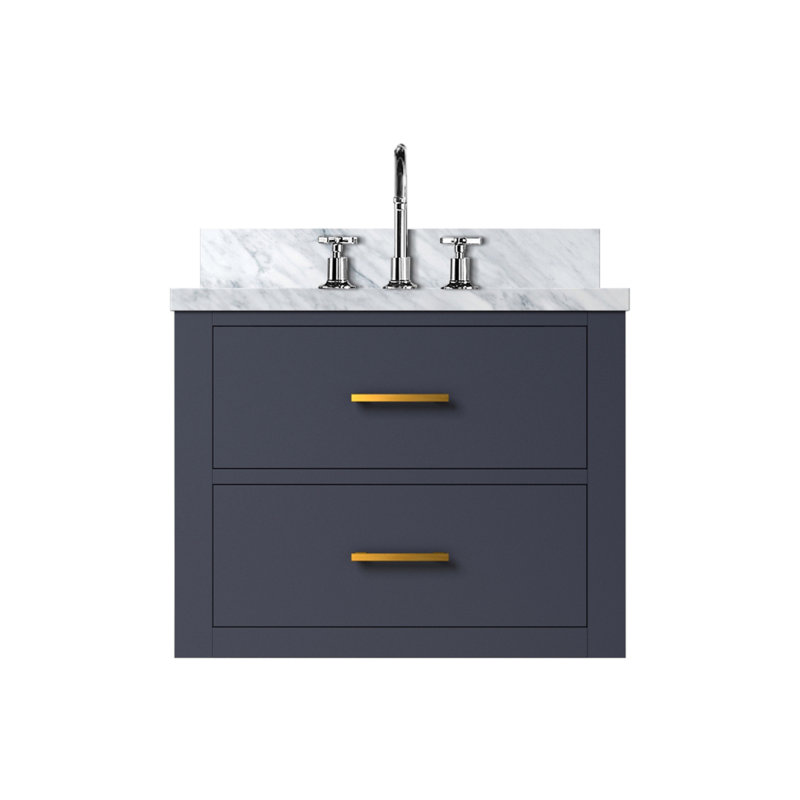 Meuble-lavabo simple bleu 24 po X P 18 po D, dessus en acrylique et robinet, Bleu
