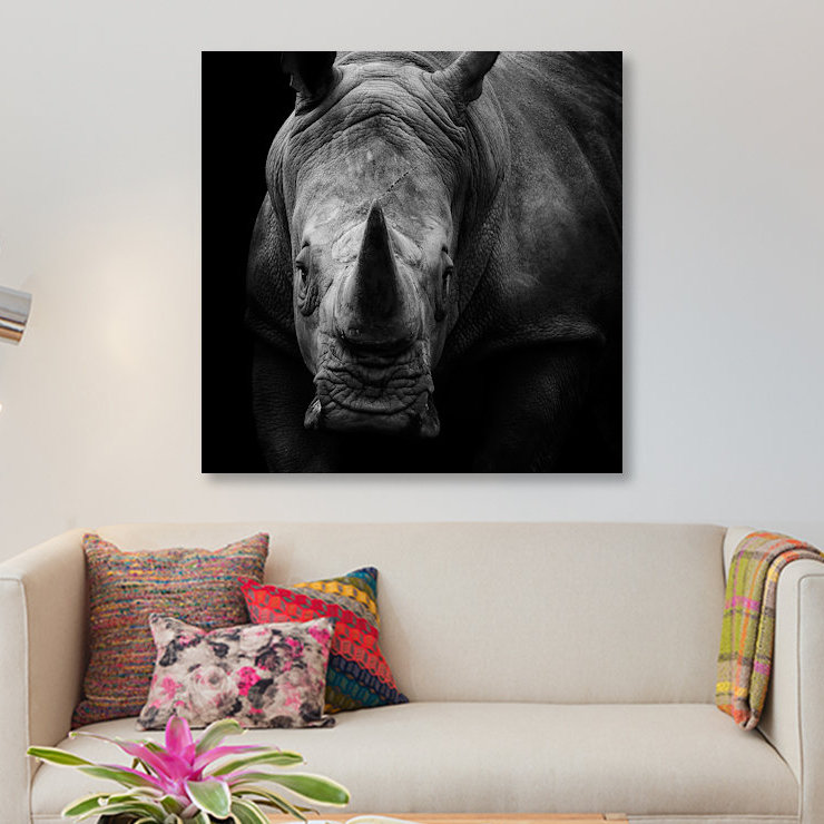 «Rhino in Black & White» par Lukas Holas, reproduction sur toile tendue sur châssis, H 12 po x l 12 po x P 1,5 po